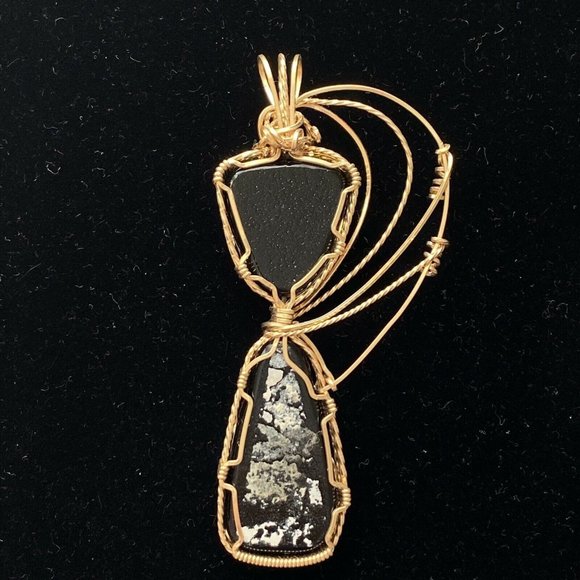 Wrapped Dichroic Glass Cabochons Pendant Purple Blue Green Gold Filled Wire 3” - Picture 8 of 10